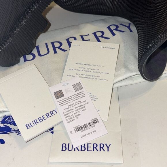 Burberry Marsh Rubber Short Rain Boots Women's NEW IN BOX 8 Black Slip On $820 - Picture 8 of 9